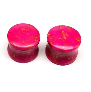 Pink Copper Turquoise Ear Plugs Double Flare, Handmade PAIR Size 3mm to 50mm
