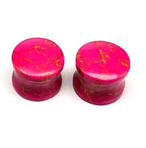 Pink Copper Turquoise Ear Plugs Double Flare, Handmade PAIR Size 3mm to 50mm - Picture 1 of 6