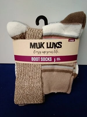 Paquete de 6 calcetines para botas Muk Luks para mujer marrón/blanco/gris Foto 1 de 4