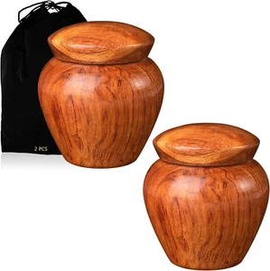 2 Packs Wooden Small Urns for Human Ashes Keepsake Mini Cremation Urn Velvet Bag - Picture 1 of 12