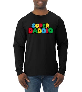 Super Daddio Gamer Dad Fan Gift Men Long Sleeve Tshirt - Picture 1 of 13