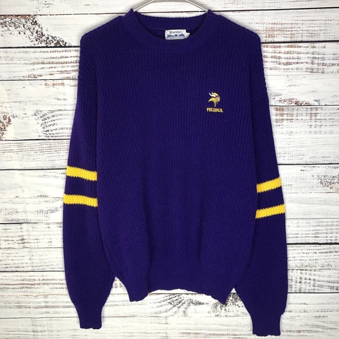 Vintage Minnesota Vikings NFL Knit Pullover Sweater Brandon USA Made Men’s Large Cover