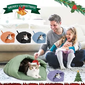 Dog Cat Bed Hooded Kitten Pet Cave Puppy Bed Soft Calming Igloo Plush Faux Fur. - Picture 1 of 15