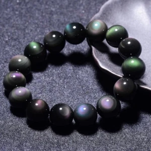 Natural Rainbow Obsidian Beads Crystal Healing Reiki Protection Stretch Bracelet - Picture 1 of 4