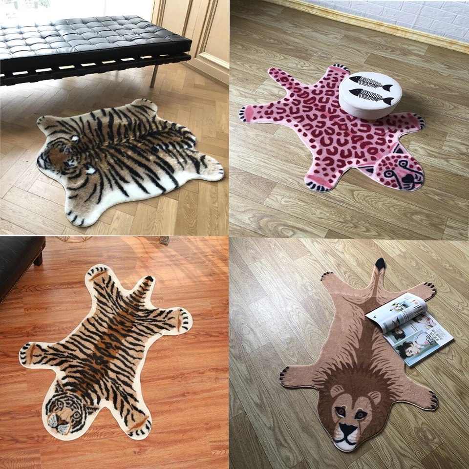 Faux Fur Leopard Cowhide Tiger Animal Area Rug Print Carpet Cute Kids Floor Mat - Image 1 of 1