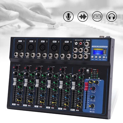 Portable 7-Channel Bluetooth Audio Mixer USB DJ Sound Mixing Console Board - Image 1 of 4