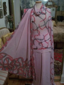 3 CHIC MODERN CO ORDINATING DESIGNER FABRIC HANDPAINTED GEORGETTE LT.PINK 7+yds - Picture 1 of 9