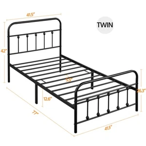 Black/White/Silver Classic Metal Platform Bed Frame w/ Headboard and Footboard - Picture 1 of 53