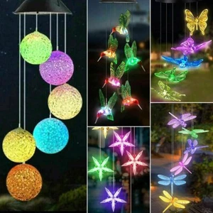 LED Color Changing Solar Wind Chimes Lights Hanging Hummingbird Ball Garden Lamp - Picture 1 of 27