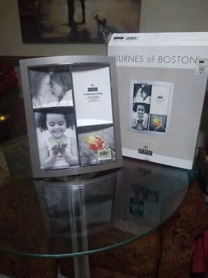 2 BURNES OF BOSTON 4 OPENING COLLAGE SILVER TONE 11" X 9" PHOTO PICTURE FRAMES - Image 1 of 4