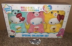 HELLO KITTY & FRIENDS X CARE BEARS STUFFED PLUSH SPECIAL COLLECTOR EXCLUSIVE 3PK - Picture 1 of 2