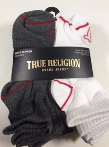 True Religion Boys 20 Pack Quarter Socks/New with tags/size 6-8.5/4 colors - Picture 1 of 8
