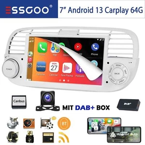 DAB+ Autoradio Carplay 2+64G Per FIAT 500 2007-15 7" Android 14 GPS WIFI RDS CAM - Foto 1 di 13