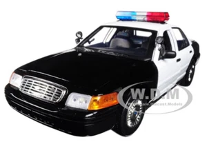 2001 FORD CROWN VICTORIA POLICE LIGHTS & SOUND BLACK & WHITE 1/18 MOTORMAX 73991 - Picture 1 of 6