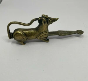 Old Vintage Lion Brass Padlock Trick Or Puzzle Lock With Key Collectible NH5965 - Picture 1 of 7