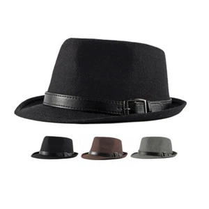 Men Women Fall Winter Wool Felt Jazz Hat Trilby Cuban Cap Panama Short Brim hat - Picture 1 of 15