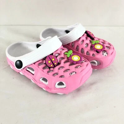 Toddler Girls Rubber Clogs Slip On Floral Lady Bug Pink White US Size 6/7 - Image 1 of 4