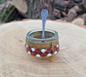 Vintage Salzstreuer Melhior Glas Emaille mit Löffel Sammlerstücke Sowjetisch - Bild 1 von 8