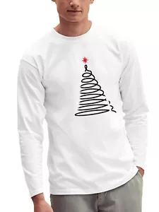 Mens Christmas Elegant Design Christmas Tree Graphic Print Long Sleeve T Shirt - Picture 1 of 26