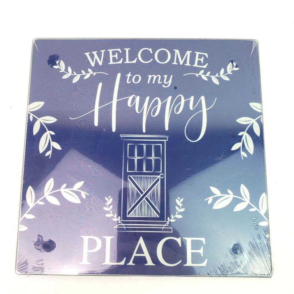 Cooking Concepts Happy Place 7.75x7.75 Square Decorative Glass Cutting Board - Image 1 of 3