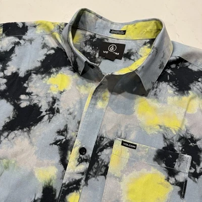 Volcom Shirt Men L Saturate Tie Dye Button Up Short Sleeve Surf Style - Image 1 of 4