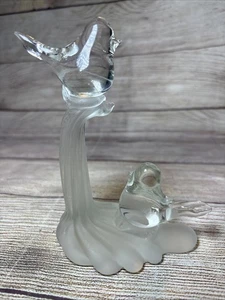 Vintage Klar Kunst Glas Liebe Vögel Tauben mattierte Basis Figur Briefbeschwerer 6x5" - Bild 1 von 10
