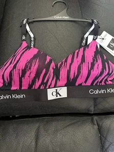 Calvin Klein 1996 Cotton Stretch Lightly Lined Pink Tiger Bralette Large Neu - Bild 1 von 2