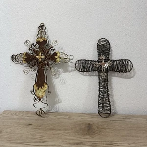 Metal Wire Cross Set of 2 “Inspire Faith” 12" and 14" Wall Decor Christian - Picture 1 of 8