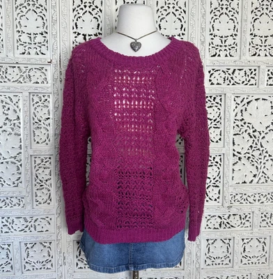 Nuevo con etiquetas Suéter Lauren Conrad Magenta Rosa Tejido Abierto Ligero Tejido con Cable Talla Pequeña Foto 1 de 4