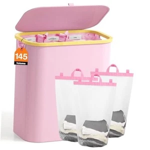 Extra Large Laundry Hamper, 145L, 3 Section, Pink, Pre-Sorting Laundry Design - Picture 1 of 7