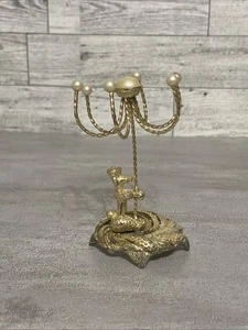 Anillo/soporte de joyería vintage años 50 60 tono dorado con caniche y perlas MCM - Imagen 1 de 11
