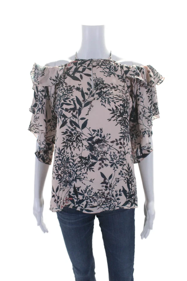 Blusa Top Parker Mujer Seda Rosa Floral Hombro Frío Manga Corta Talla S Foto 1 de 4