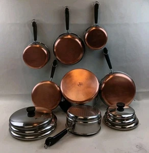 Revere Ware Kupferboden Kochgeschirr 13-teilig Töpfe Pfannen Suppentopf Pfannen Deckel LESEN 2# - Bild 1 von 23