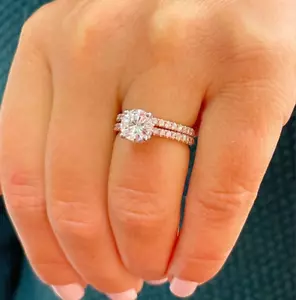 GIA-zertifizierter 14k massiver Roségold runder Diamant Verlobungsring und Band 2,10ct - Bild 1 von 12
