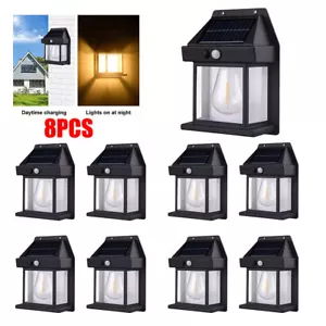 8PCS Solar Tungsten Wall Light Outdoor Sconce PIR Motion Sensor Lamp For Garage - Picture 1 of 12