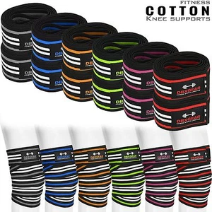 Weight Lifting Knee Wraps Cotton Bandage Elasticated Gym Workout PAIR Support - Picture 1 of 7