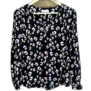 Blusa Rebecca Taylor para mujer 10 100 % seda negra rosa estampado animal manga larga - Imagen 1 de 7