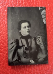 Antique MINIATURE Tintype Photograph Tin Type 1800's Victorian Lady 1" x 1.75"  - Picture 1 of 4