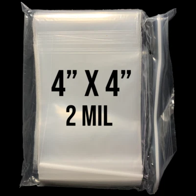 100 4" x 4" Clear Reclosable Zip Seal Bag Plastic 2 Mil Lock Bags Jewelry Zipper - Image 1 of 3