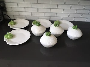 Vintage Fitz & Floyd Shell 4 plates & 4 Soup Bowls - Rare Green Shells 1975 - Picture 1 of 12