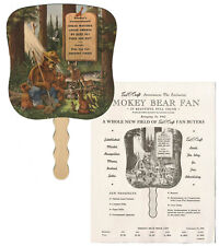 1958 Exel-O-Craft SMOKEY THE BEAR fan publicitaire échantillon de vente avec liste de prix
