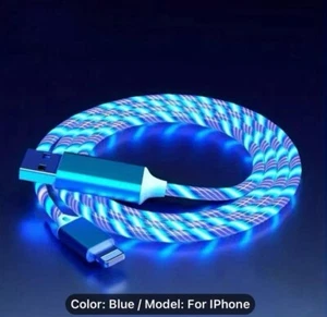 IPhone Cable Led Data USB Charger Light Up [Blue] - Picture 1 of 3