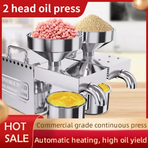 2 head Commercial Home Automatic Oil Press Machine Oil Expeller Stainless Steel - Picture 1 of 10