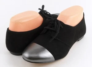 $108 SPLENDID NICKERIE Black Suede Leather Designer COMFORT Flats Oxfords 8 - Picture 1 of 4