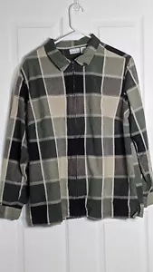MODA BUG Talla 18/20 2XL Mujer Blusa Camisa Mangas Largas Cremallera Completa Oliva Bronceado a Cuadros - Imagen 1 de 4