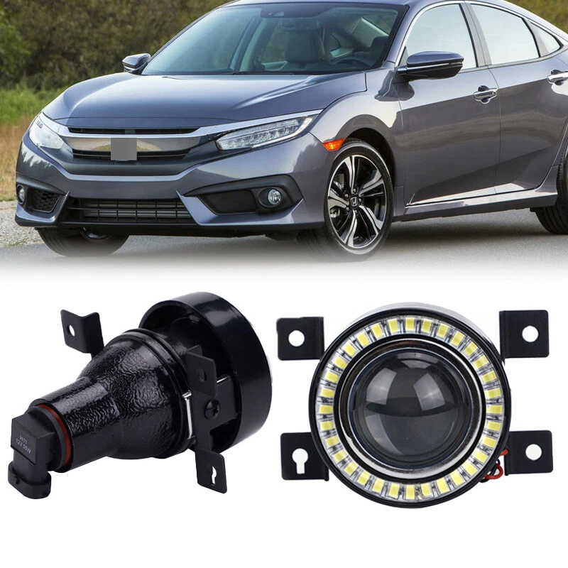 Par de luces antiniebla proyector LED halo blanco ojos de ángel anillo para Honda Civic 2016-19 Foto 1 de 4