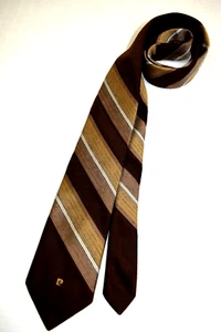 Neck Tie VTG Pierre Cardin 60s 70s Brown Tan Stripe Poly Tie 54.5" x 3" - Picture 1 of 5