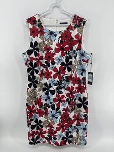Tommy Hilfiger Sheeth abito donna taglia 16 rosso bianco blu floreale senza maniche $129 - Foto 1 di 12