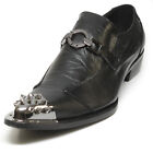 FI-6825 Black Leather Metal Tip Slip on Loafer Fiesso by Aurelio Garcia