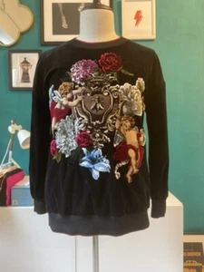 Dolce & Gabbana Men Black Velvet Angels & Bees Pullover Sweater SIZE 46 - Picture 1 of 5